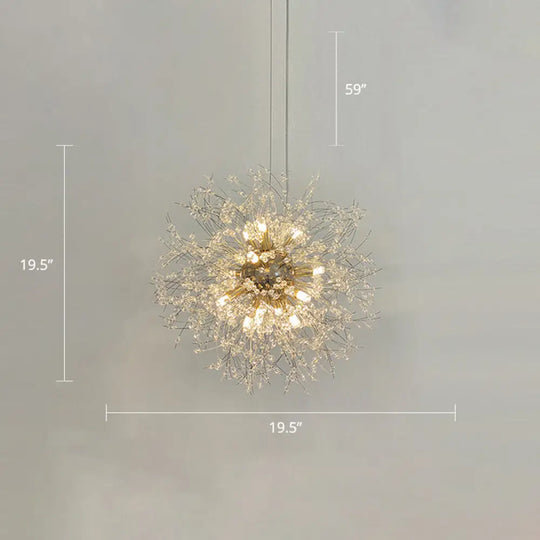 Stylish Dandelion Chandelier With Clear Crystal Beads - Modern Led Ceiling Light For Bedroom Brass