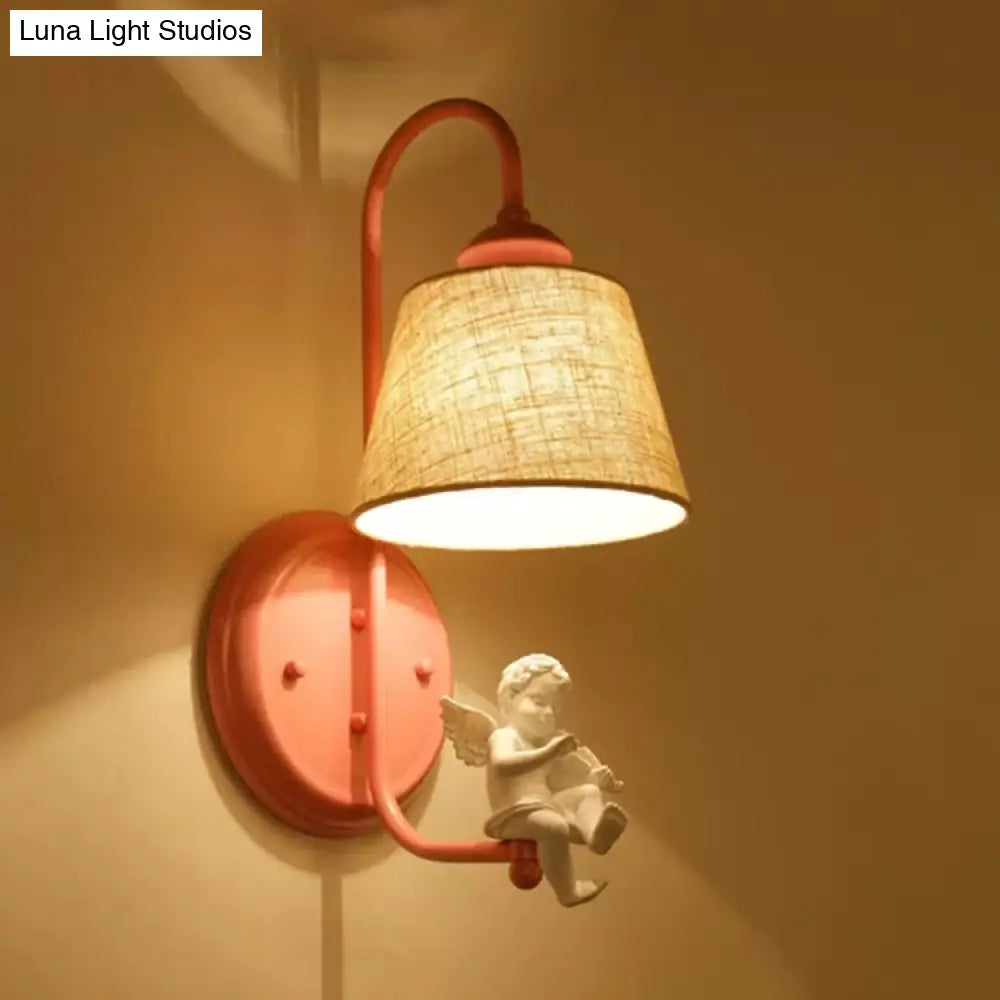 Stylish Fabric Tapered Shade Wall Light - 1 Head Macaron Style Sconce For Dining Room With Vivid