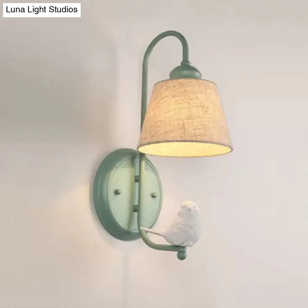 Stylish Fabric Tapered Shade Wall Light - 1 Head Macaron Style Sconce For Dining Room With Vivid