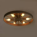Stylish Farmhouse Ceiling Light With 6 Black/Bronze Metallic Heads And Wheel Shade For Living Room
