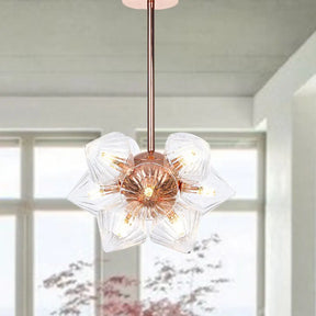 Stylish Farmhouse Chandelier Lamp: Diamond Amber/Clear Glass 9/12 Heads Copper/Gold Finish 9 /