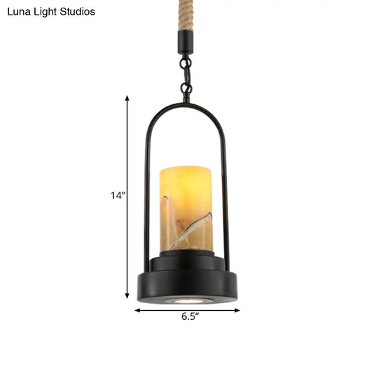 Stylish Farmhouse Cylinder Restaurant Suspension Lighting: Marble 1-Light Bronze/Black Ceiling