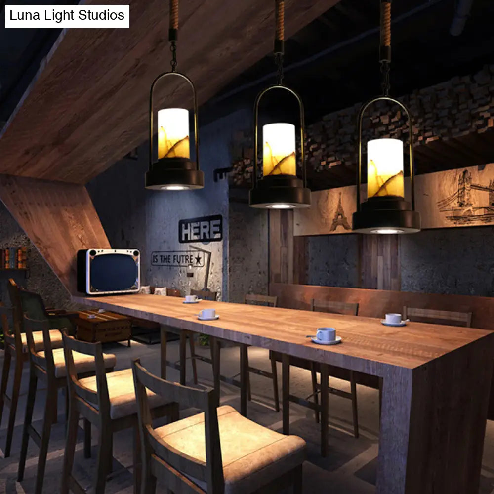 Stylish Farmhouse Cylinder Restaurant Suspension Lighting: Marble 1-Light Bronze/Black Ceiling