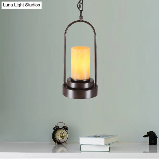 Stylish Farmhouse Cylinder Restaurant Suspension Lighting: Marble 1-Light Bronze/Black Ceiling