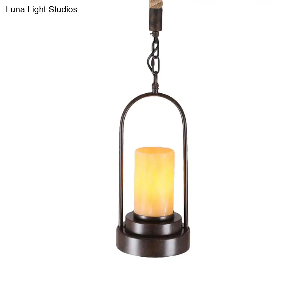Stylish Farmhouse Cylinder Restaurant Suspension Lighting: Marble 1-Light Bronze/Black Ceiling