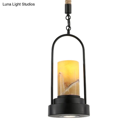 Stylish Farmhouse Cylinder Restaurant Suspension Lighting: Marble 1-Light Bronze/Black Ceiling