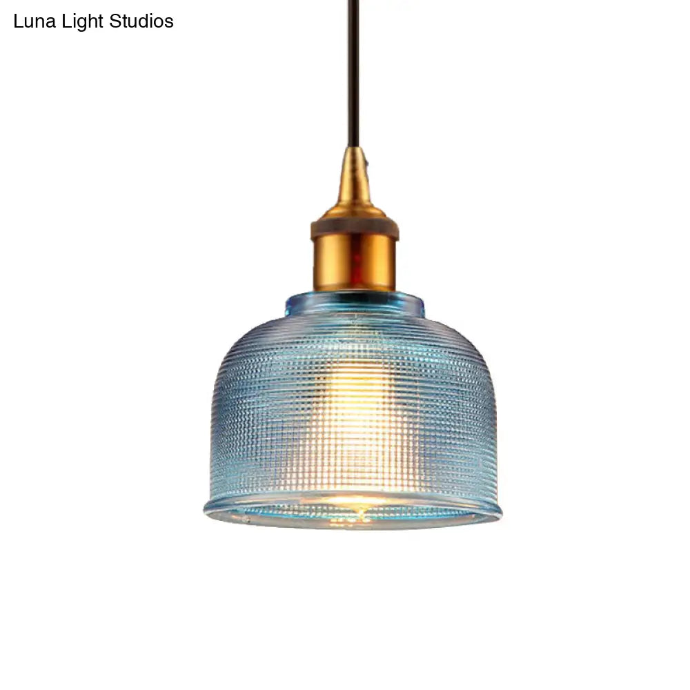 Stylish Grid Glass Pendant Light - Traditional 1 Head Hanging Lamp Cup Shade For Living Room And