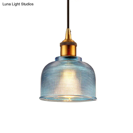 Stylish Grid Glass Pendant Light - Traditional 1 Head Hanging Lamp Cup Shade For Living Room And