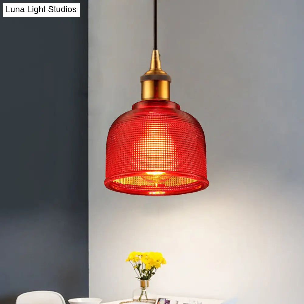 Grid Glass Pendant Light With Stylish Traditional Cup Shade Perfect For Living Room And Cafe Red