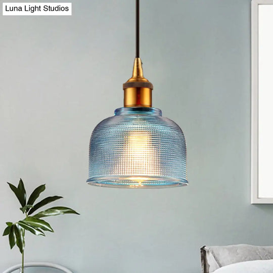 Grid Glass Pendant Light With Stylish Traditional Cup Shade Perfect For Living Room And Cafe Blue