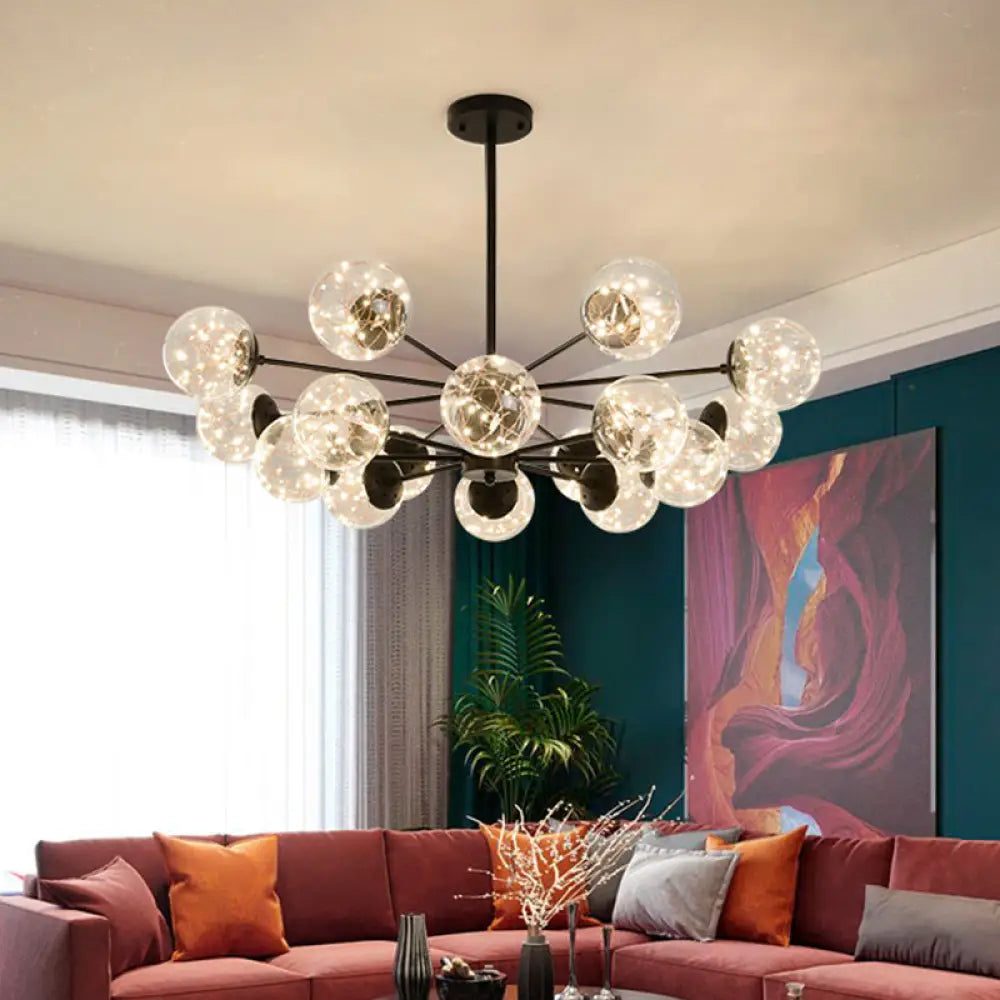 Stylish Hanging Chandelier With Led Glass Pendant Light And Radial Design 16 / Black