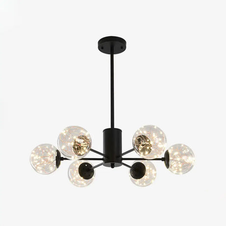 Stylish Hanging Chandelier With Led Glass Pendant Light And Radial Design 6 / Black