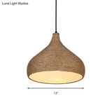 Stylish Hemp Rope Teardrop Pendant Light: Lodge-Inspired Beige Suspension Lamp With 1 Bulb For