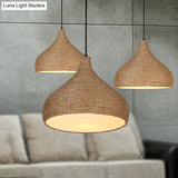 Stylish Hemp Rope Teardrop Pendant Light: Lodge-Inspired Beige Suspension Lamp With 1 Bulb For