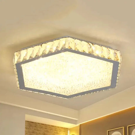 Stylish Hexagon Ceiling Mount Light With Clear Crystals - Perfect For Foyers White / Warm