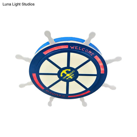 Stylish Led Bedroom Flush Light Fixture - Cartoon Blue/Pink Flushmount Lighting With Rudder Acrylic
