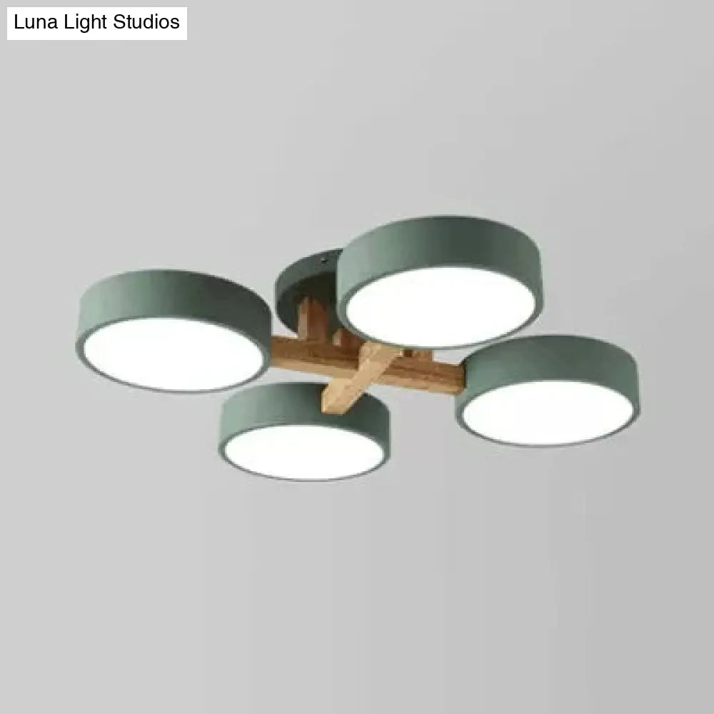 Stylish Macaron Metal Ceiling Light With 4 Heads For Study Room Green / Warm
