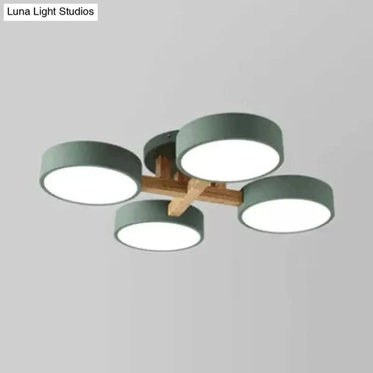 Stylish Macaron Metal Ceiling Light With 4 Heads For Study Room Green / Warm