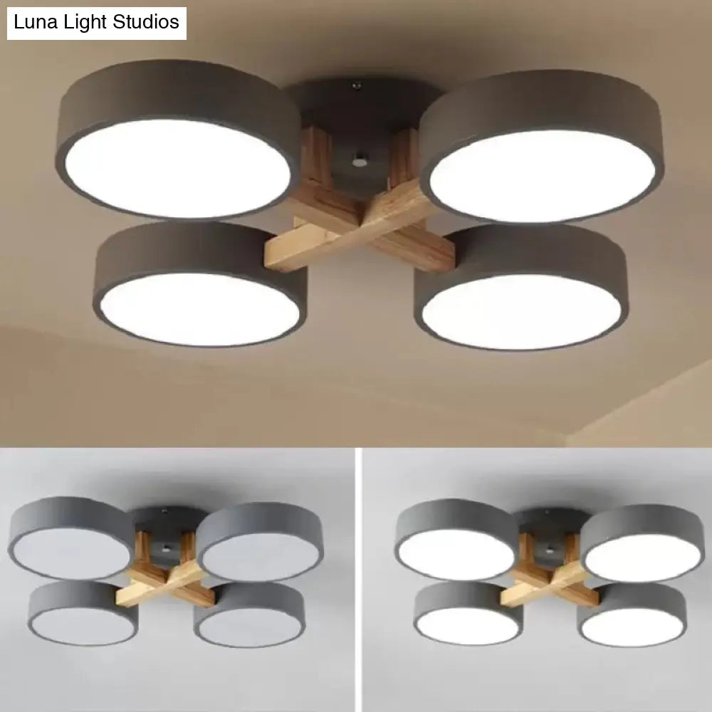 Stylish Macaron Metal Ceiling Light With 4 Heads For Study Room
