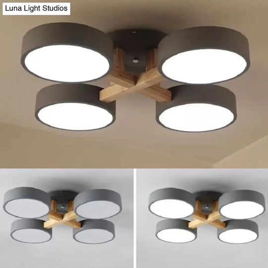 Stylish Macaron Metal Ceiling Light With 4 Heads For Study Room