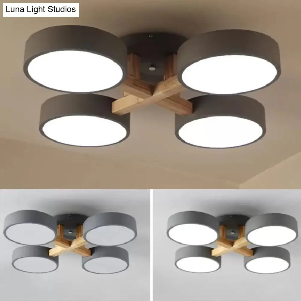 Stylish Macaron Metal Ceiling Light With 4 Heads For Study Room