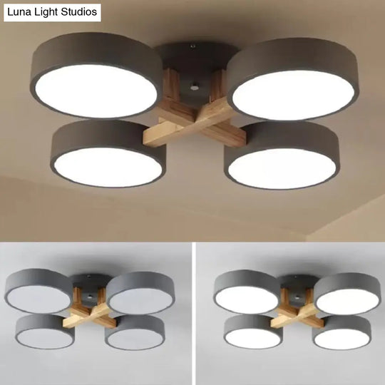 Stylish Macaron Metal Ceiling Light With 4 Heads For Study Room