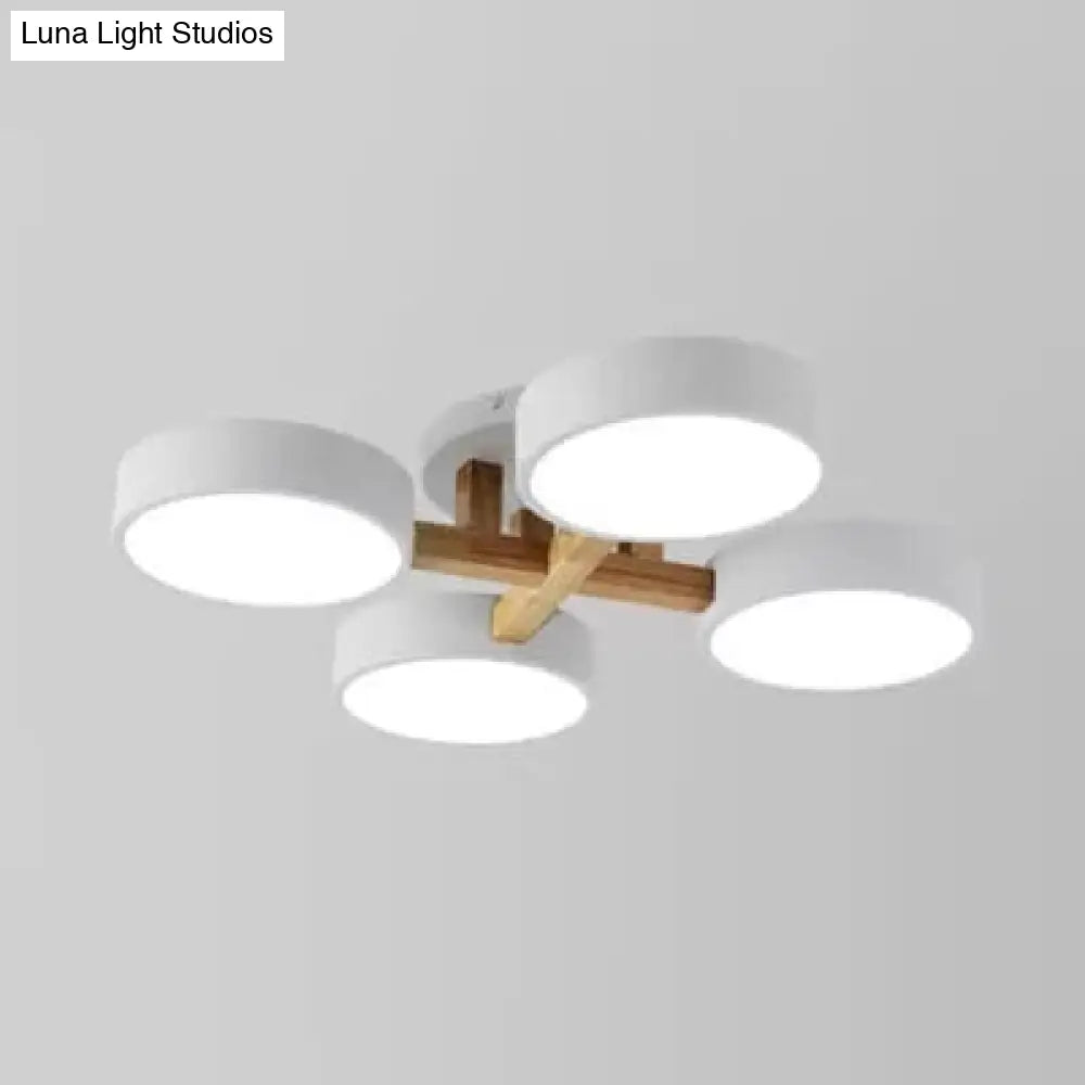 Stylish Macaron Metal Ceiling Light With 4 Heads For Study Room White /
