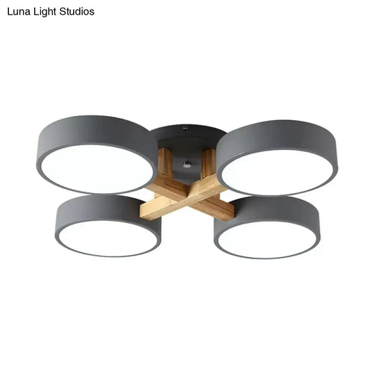 Stylish Macaron Metal Ceiling Light With 4 Heads For Study Room Grey / White