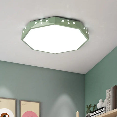 Stylish Macaron Octagon Led Ceiling Lamp For Children’s Bedroom Green / Warm
