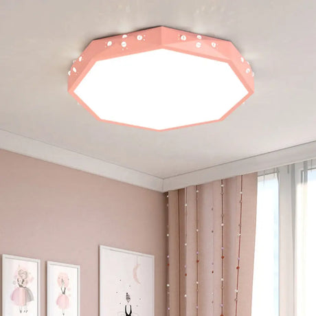 Stylish Macaron Octagon Led Ceiling Lamp For Children’s Bedroom Pink / Warm