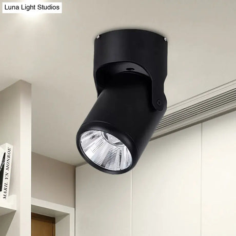 Stylish Mini Semi Flush Led Ceiling Light With Rotatable Metal Cylinder Shade In Black/White For