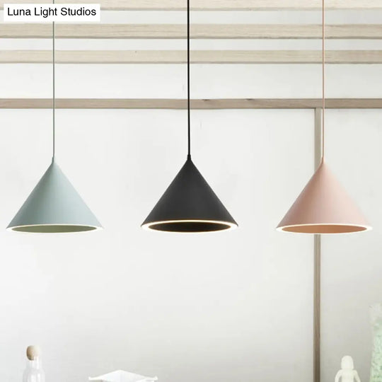 Stylish Nordic 1-Light Metal Pendant Lamp - 10’/12.5’ Diameter In Black/Blue For Table