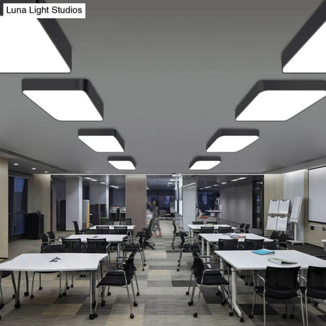 Stylish Office Illumination: Nordic Black Square Led Metal Flush Mount Ceiling Lamp / 23.5 White