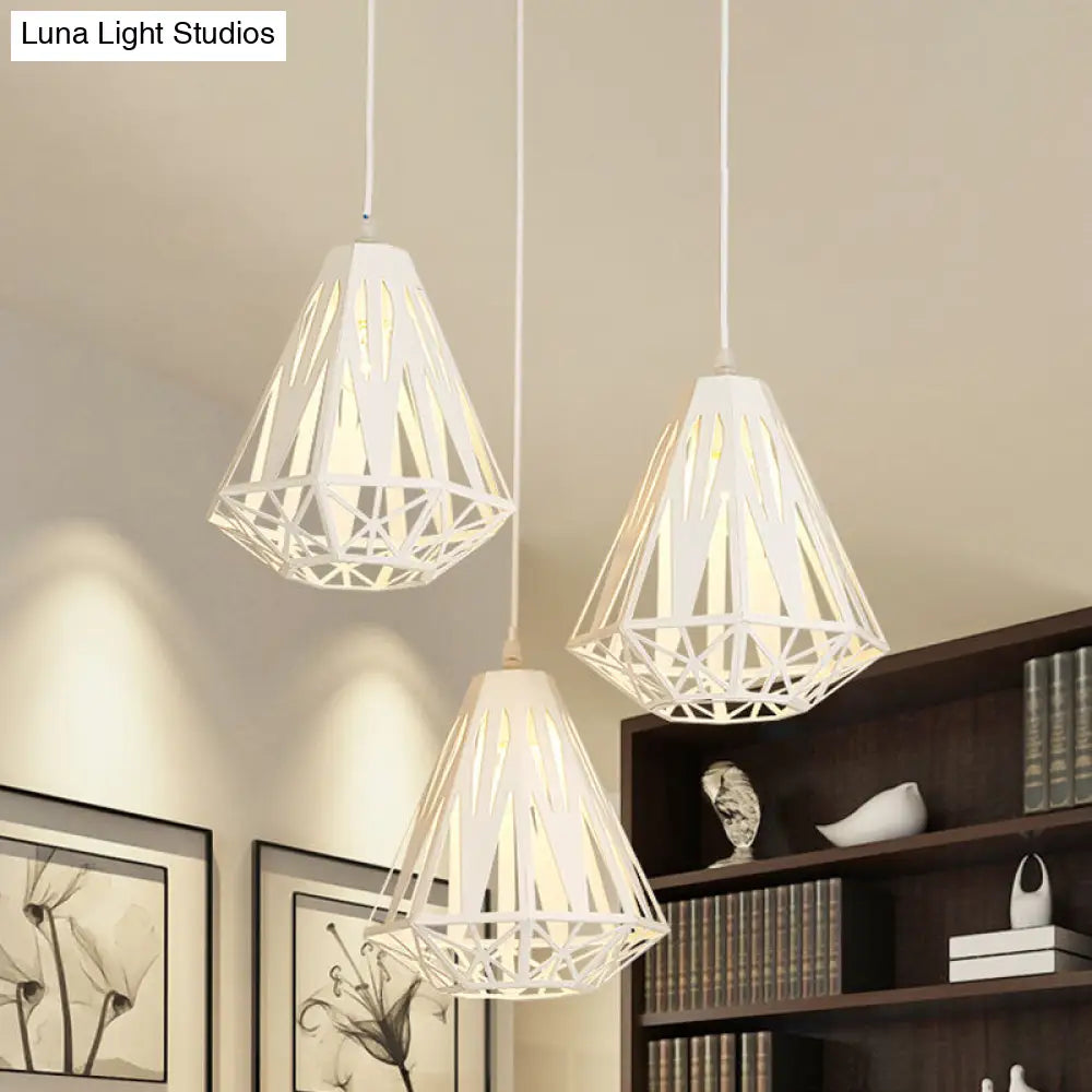 Modern Metal Pendant Light With Wire Frame Stylish Loft Dining Room Hanging Lamp Black/White White