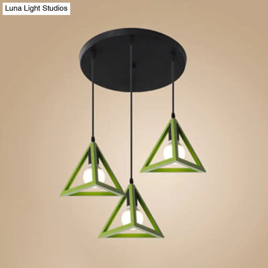 Retro Triangle Pendant Ceiling Light - Stylish Metallic 3-Head Suspension Lamp Green / Round
