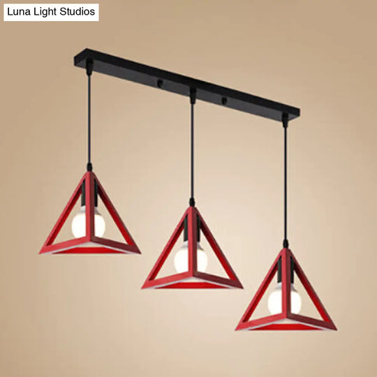 Retro Triangle Pendant Ceiling Light - Stylish Metallic 3-Head Suspension Lamp Red / Linear