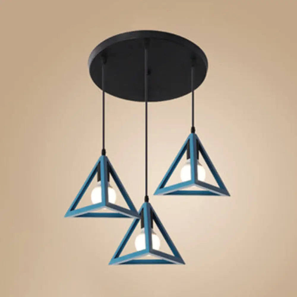 Stylish Retro Pendant Ceiling Light With Metallic Red/Yellow Triangle Design - 3 Heads Foyer