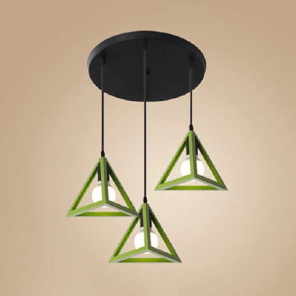 Stylish Retro Pendant Ceiling Light With Metallic Red/Yellow Triangle Design - 3 Heads Foyer
