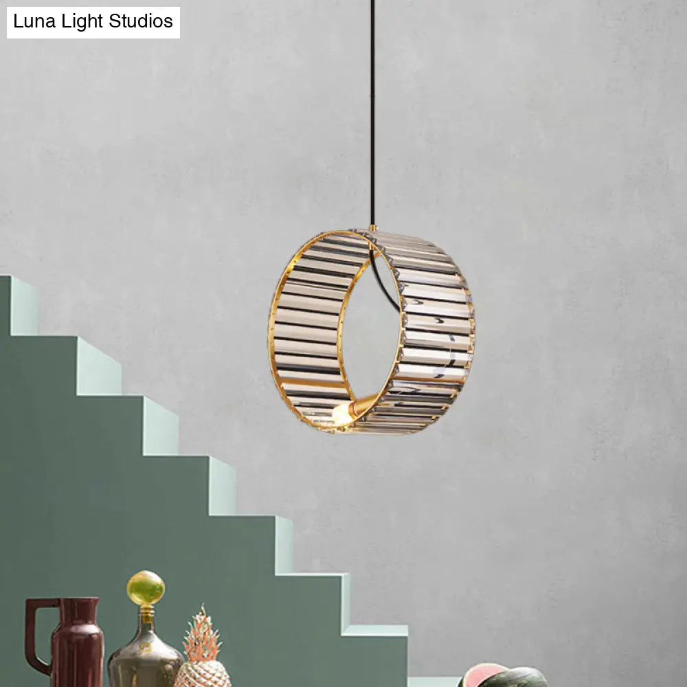 Stylish Ribbed Crystal Pendant - Modern Brass Hanging Lamp