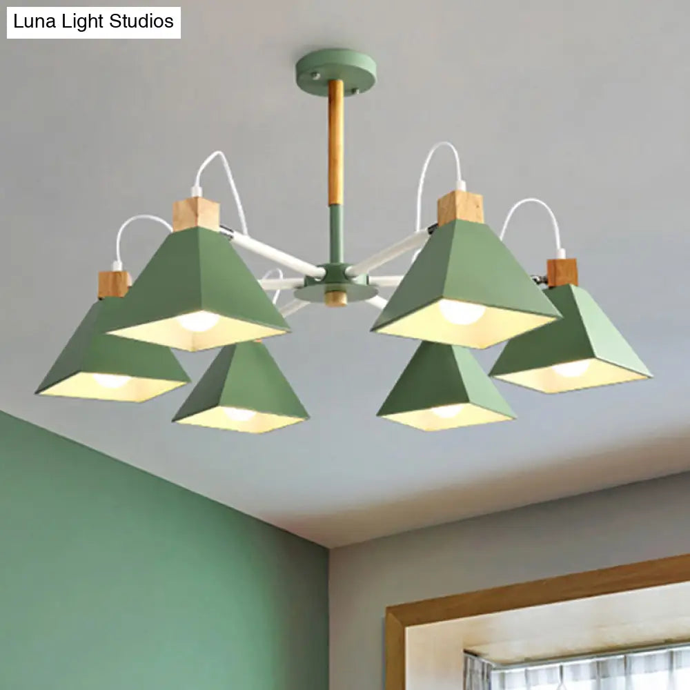 Stylish Rotatable Macaron Wood Chandelier - 6 Lights Ideal For Baby Room Ceiling Pendant