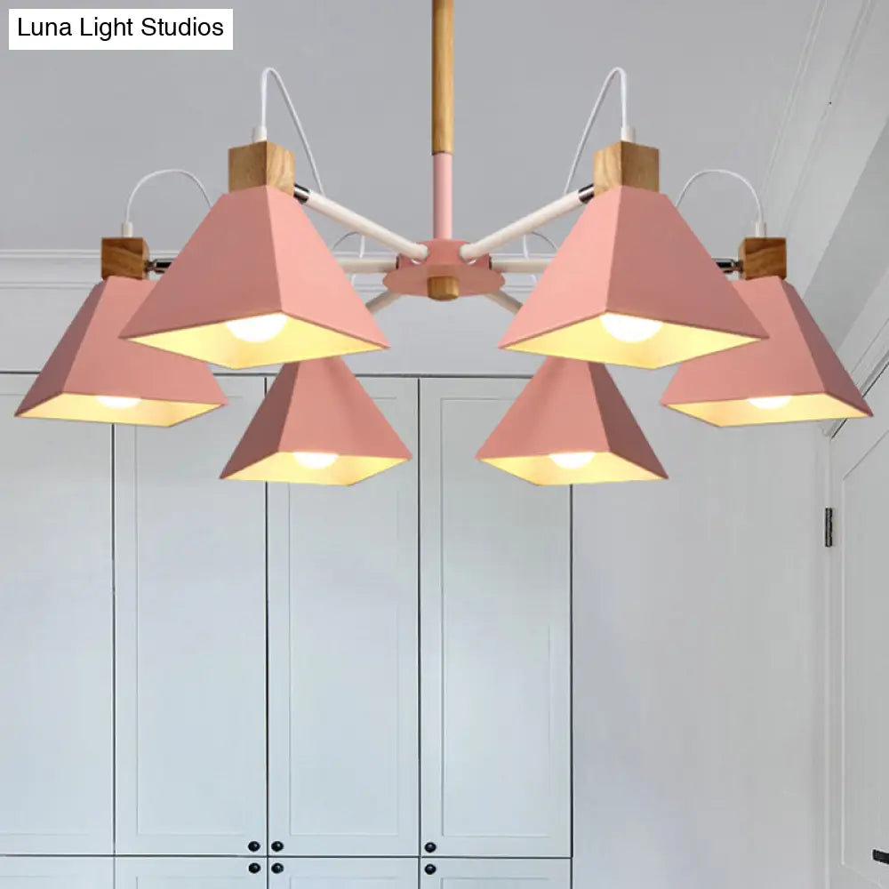 Stylish Rotatable Macaron Wood Chandelier - 6 Lights Ideal For Baby Room Ceiling Pendant