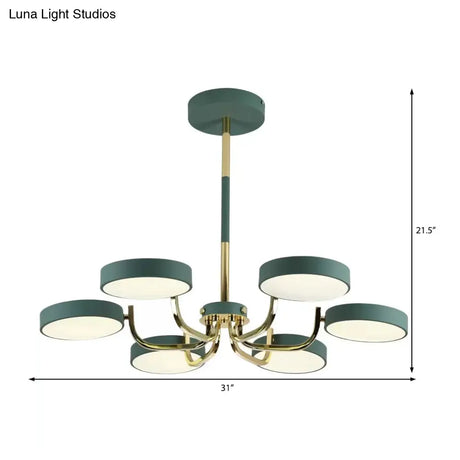 Stylish Round Macaron Chandelier - Acrylic And Wood Perfect For Study Room 6 Heads Ceiling Pendant