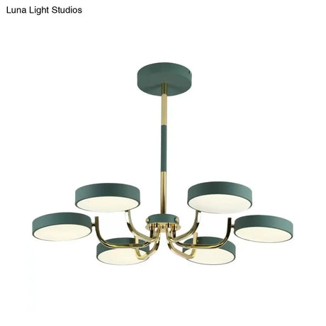 Stylish Round Macaron Chandelier - Acrylic And Wood Perfect For Study Room 6 Heads Ceiling Pendant