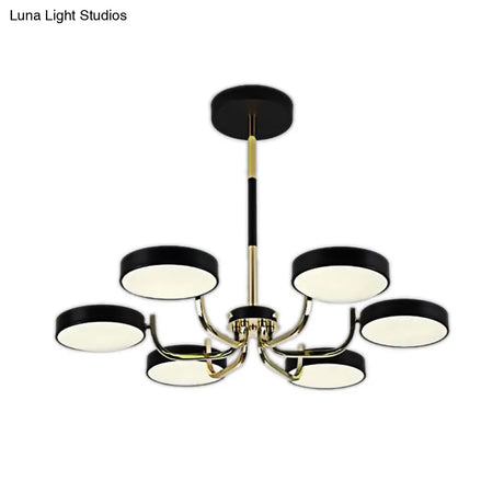 Stylish Round Macaron Chandelier - Acrylic And Wood Perfect For Study Room 6 Heads Ceiling Pendant