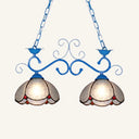 Stylish Scalloped Edged Island Light Fixture - Tiffany Style Chandelier In Black/Blue (2 Heads) Blue