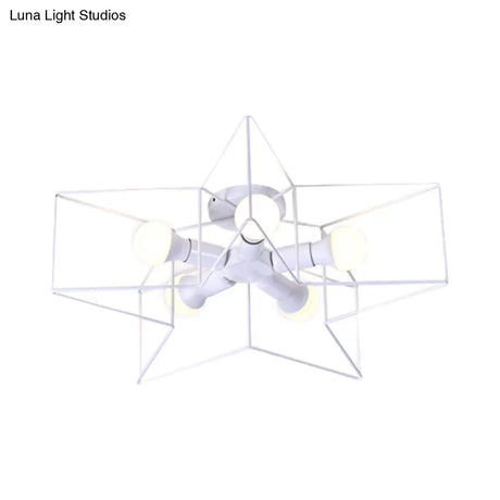 Stylish Star Cage Semi Flush Pendant Light With Metallic Shade - 5 Lights For Bedroom Ceiling