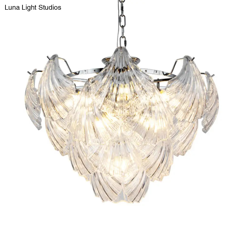 Stylish Tapered Petals Chandelier 10 Bulbs Clear Crystal Chrome Finish Chrome