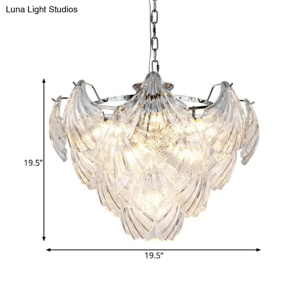 Stylish Tapered Petals Chandelier 10 Bulbs Clear Crystal Chrome Finish Chrome