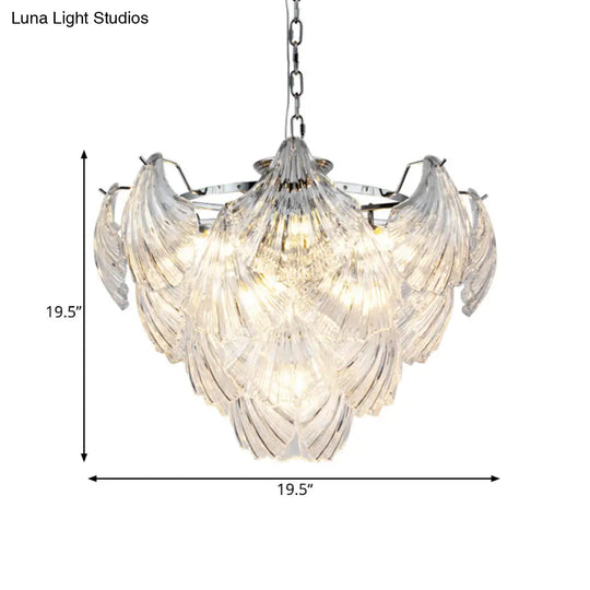 Stylish Tapered Petals Chandelier 10 Bulbs Clear Crystal Chrome Finish Chrome