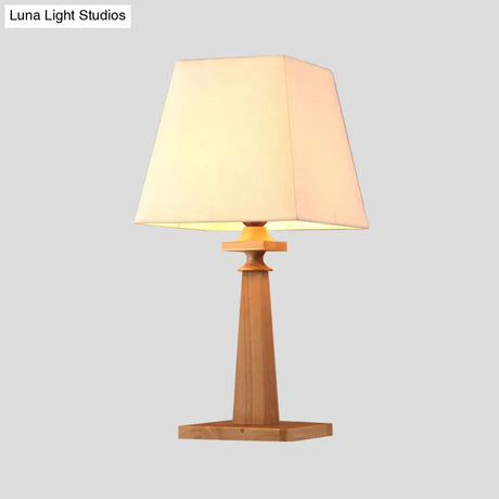 Stylish Trapezoid Desk Lamp For Study Room Or Office - Wood Base Light Fabric 1-Bulb